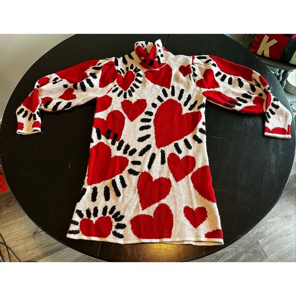 Farm Rio White Hearts Mini Sweater Dress Sz M - Picture 1 of 8